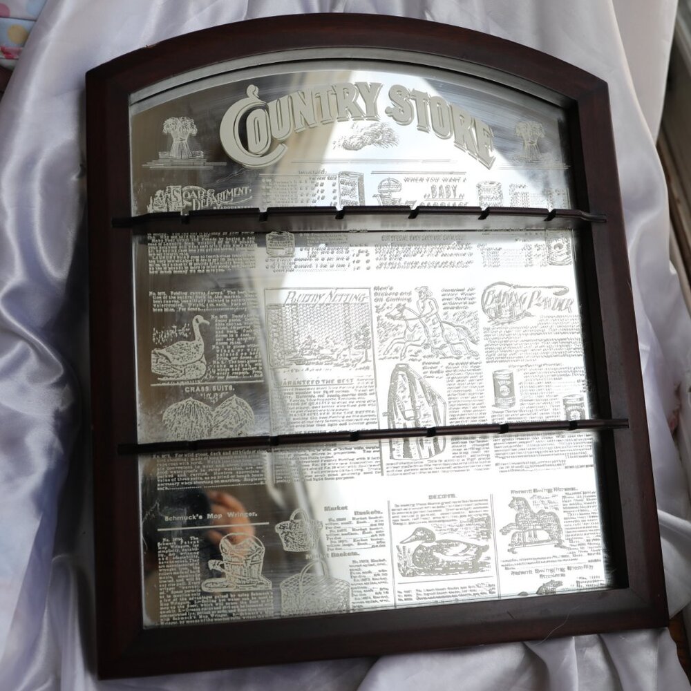 Franklin Mint Country Store Wood Frame Mirror Spoon Rack Wall Hanging Display